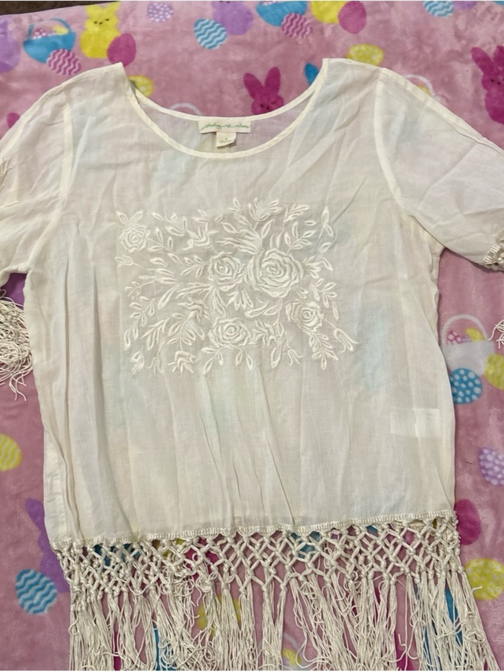 Boho White Embroidered Fringe Tunic Top